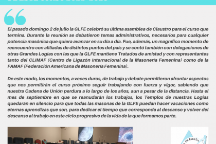 La Gran Logia Femenina de España celebra su asamblea de Claustro 2023 y con ello el cierre de este curso 2022-2023